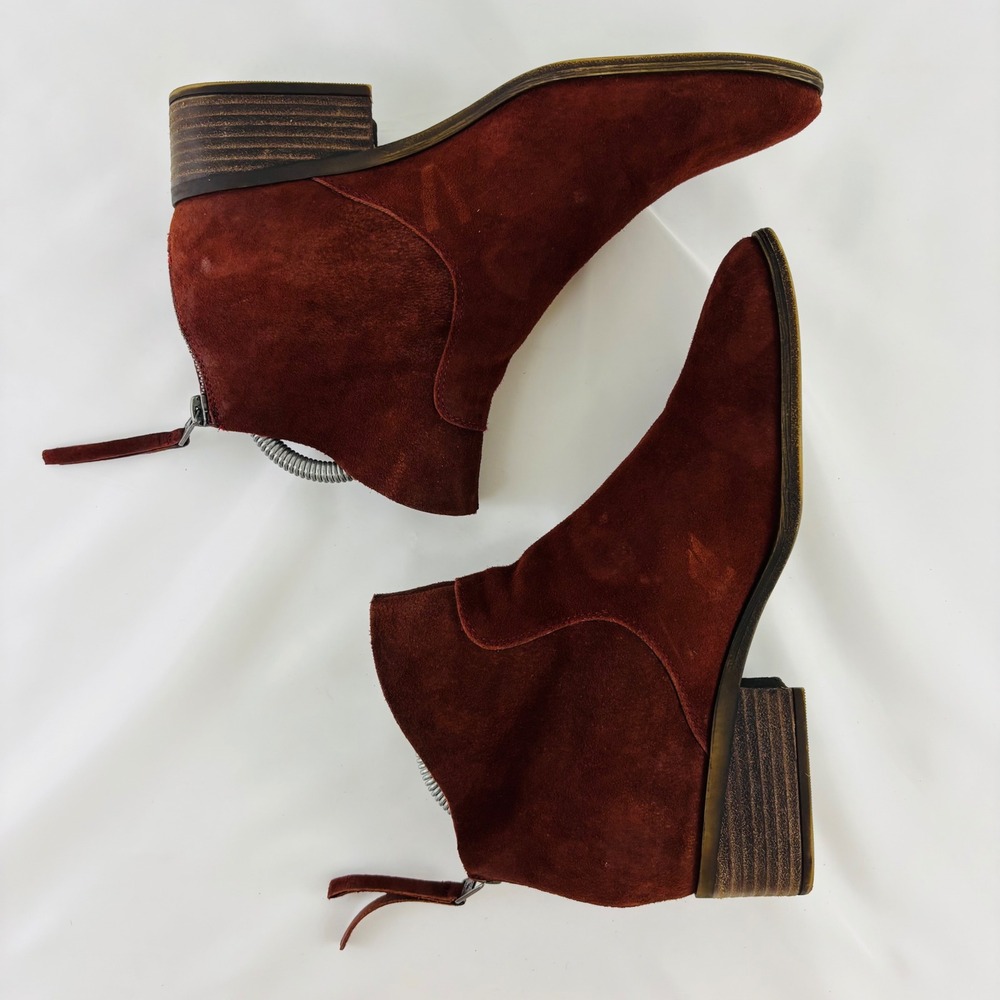Lucky Brand Lahela Burgundy Suede Ankle Booties Womens 8.5 Pointed Toe Red - Picture 4 of 13